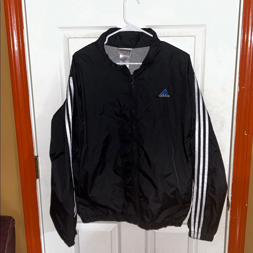 Adidas Black Jacket Track Performance Athletic White Stripes Medium Originals
